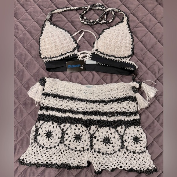 D  Malikah  Crotchet Swimwear Halter Cheeky Swimsuit Bathing Suit - Picture 1 of 6